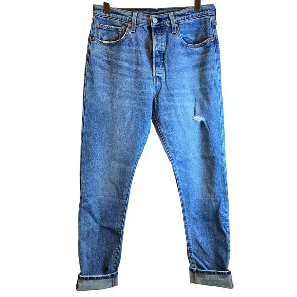 Levi's Premium 501 S Skinny Blue Jeans Button Fly 31x32 Distress Red Tab NEW $98 - Picture 4 of 16